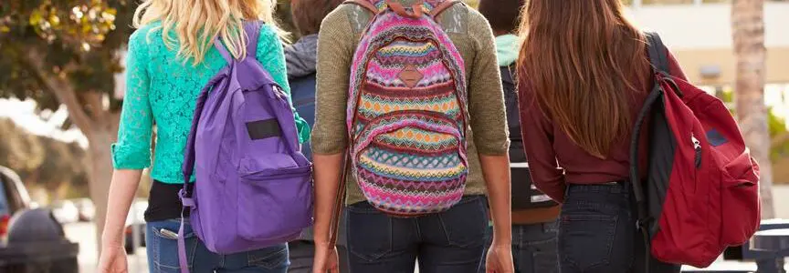 Rear View Of Students Walking To High School