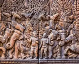 Krishna and Balarama ancient carving, Angkor