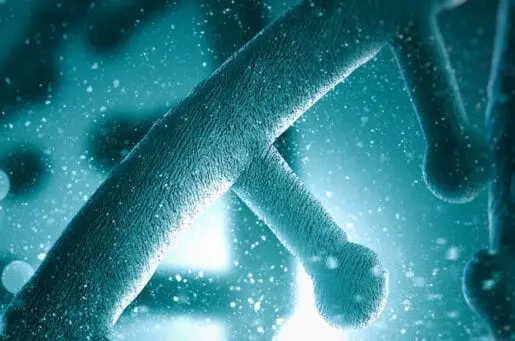 genes glowing blue in fluid