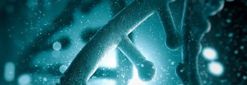 genes glowing blue in fluid