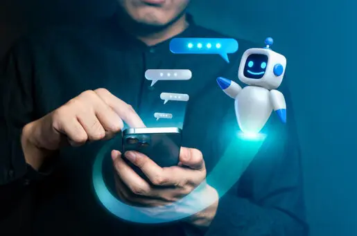 graphic of chat bot coming out of phone