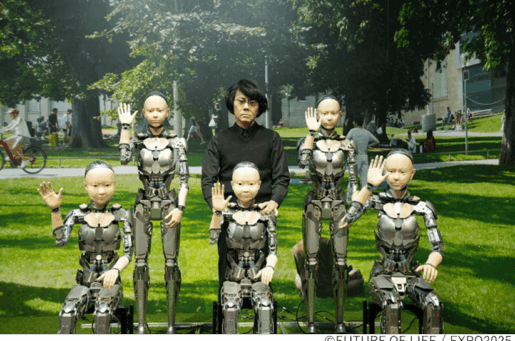 photo of woman surrounded by androids
