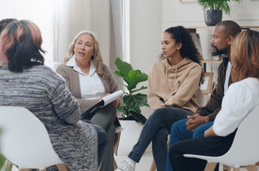 a diverse group of people discussing health care