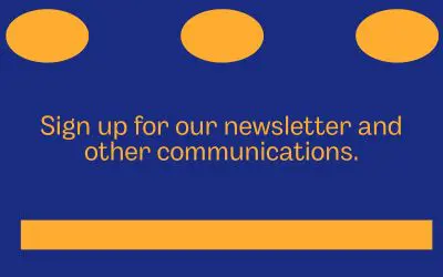 sign up for newsletter yellow words on blue background