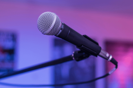 microphone with purple and pink background.