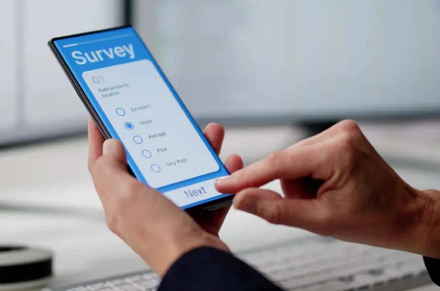Digital Online Research Survey Form On Mobile Phone Screen