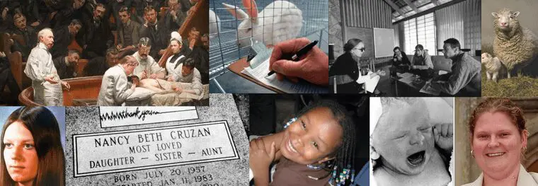 a collage of important bioethics events