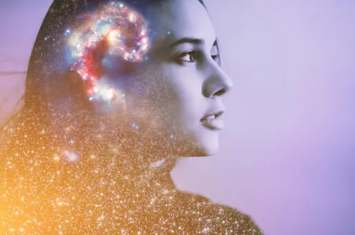 young woman with abstract along her hair