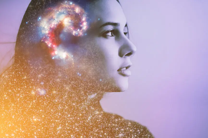young woman with abstract along her hair