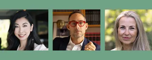 photos of a young chinese woman, a middle aged white man with red glasses, and middle aged white woman.