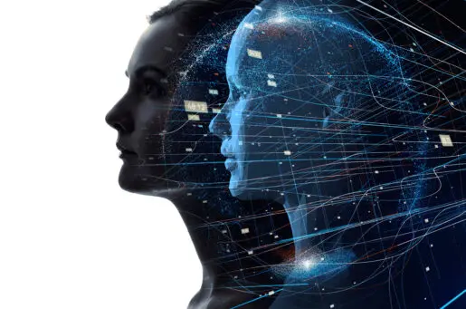 profiles of a woman and her electronic digital twin