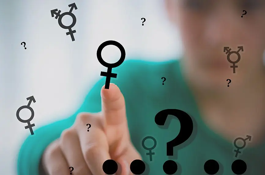 male and female gender signs and question mark