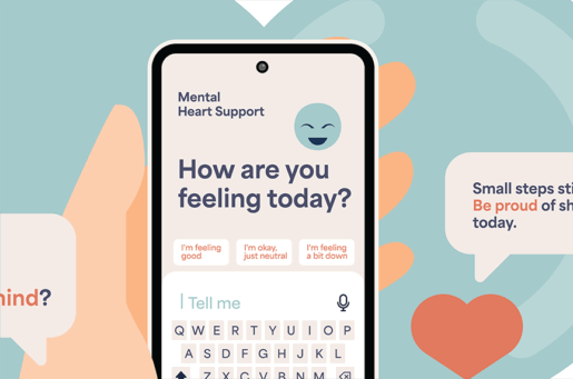 graphic of phone app that says mental health support, how are you feeling today