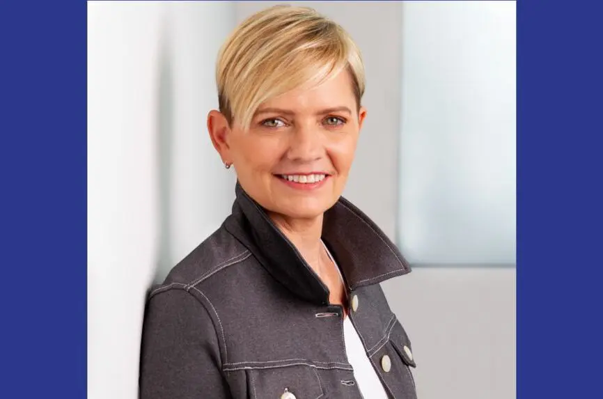 young blond white woman short hair