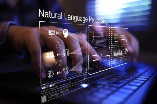 developer working on NLP, fingers on keyboard