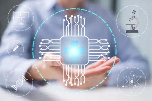 open hand with tech bubble