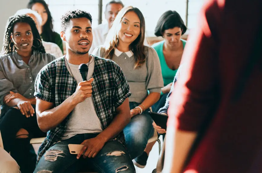Diverse people in a seminar