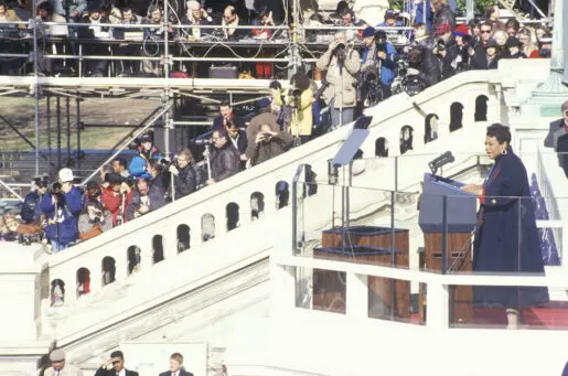 African american woman on steps of capitol building giving speech