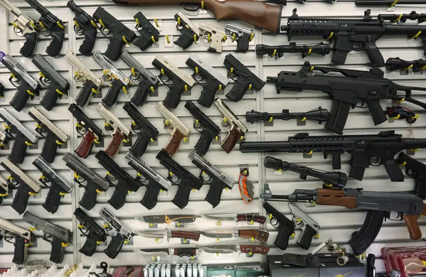 photo of a line of guns for sale