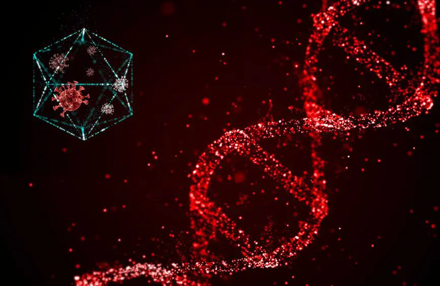 red dna against black background