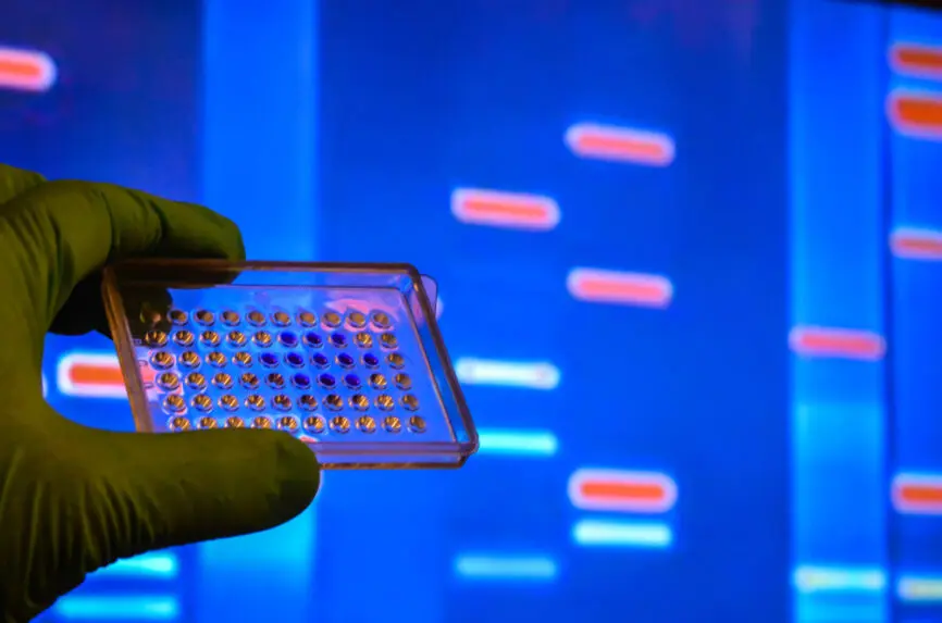 gloved hand in lab