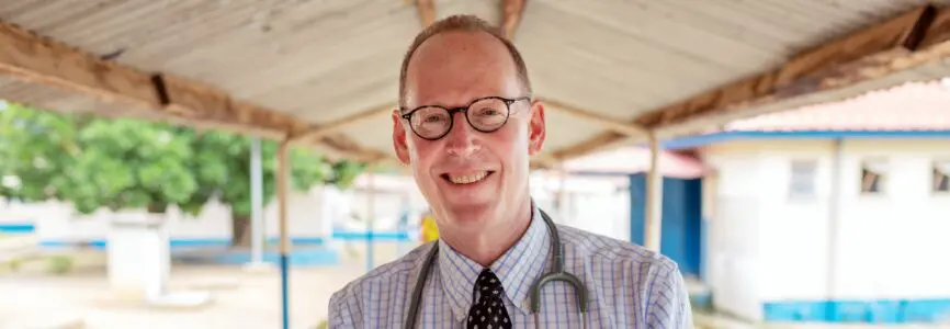 KONO, SIERRA LEONE - JULY 3, 2019: PIH Co-founder Dr. Paul Farmer at Koidu Government Hospital.