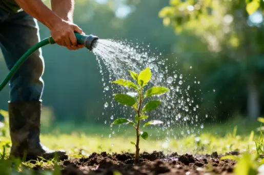 garden hose watering growing plant