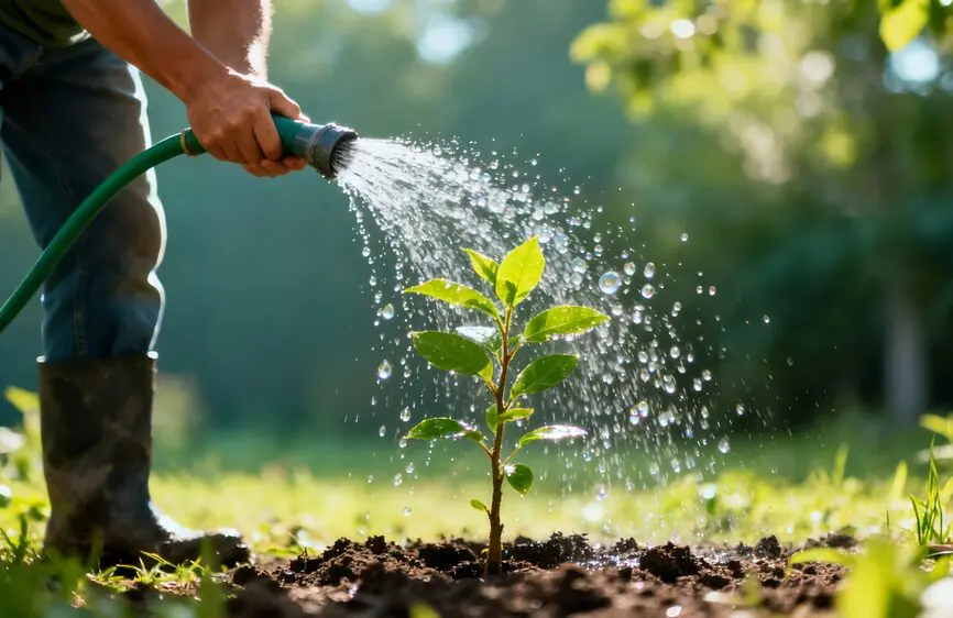 garden hose watering growing plant