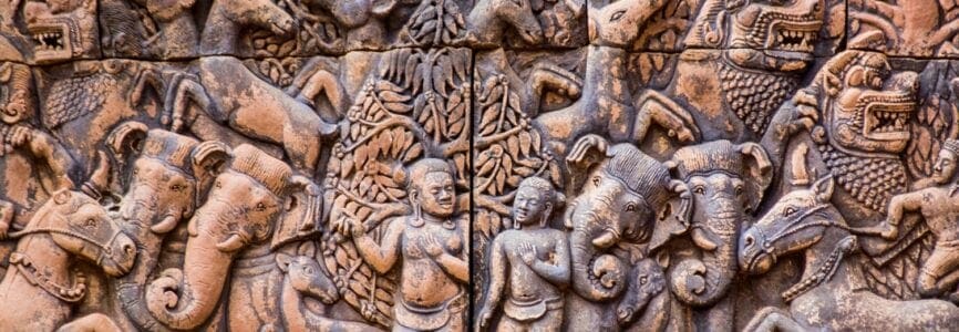 Krishna and Balarama ancient carving, Angkor