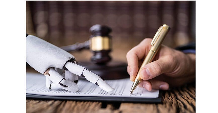 robotic finger and hand holding pen on tablet