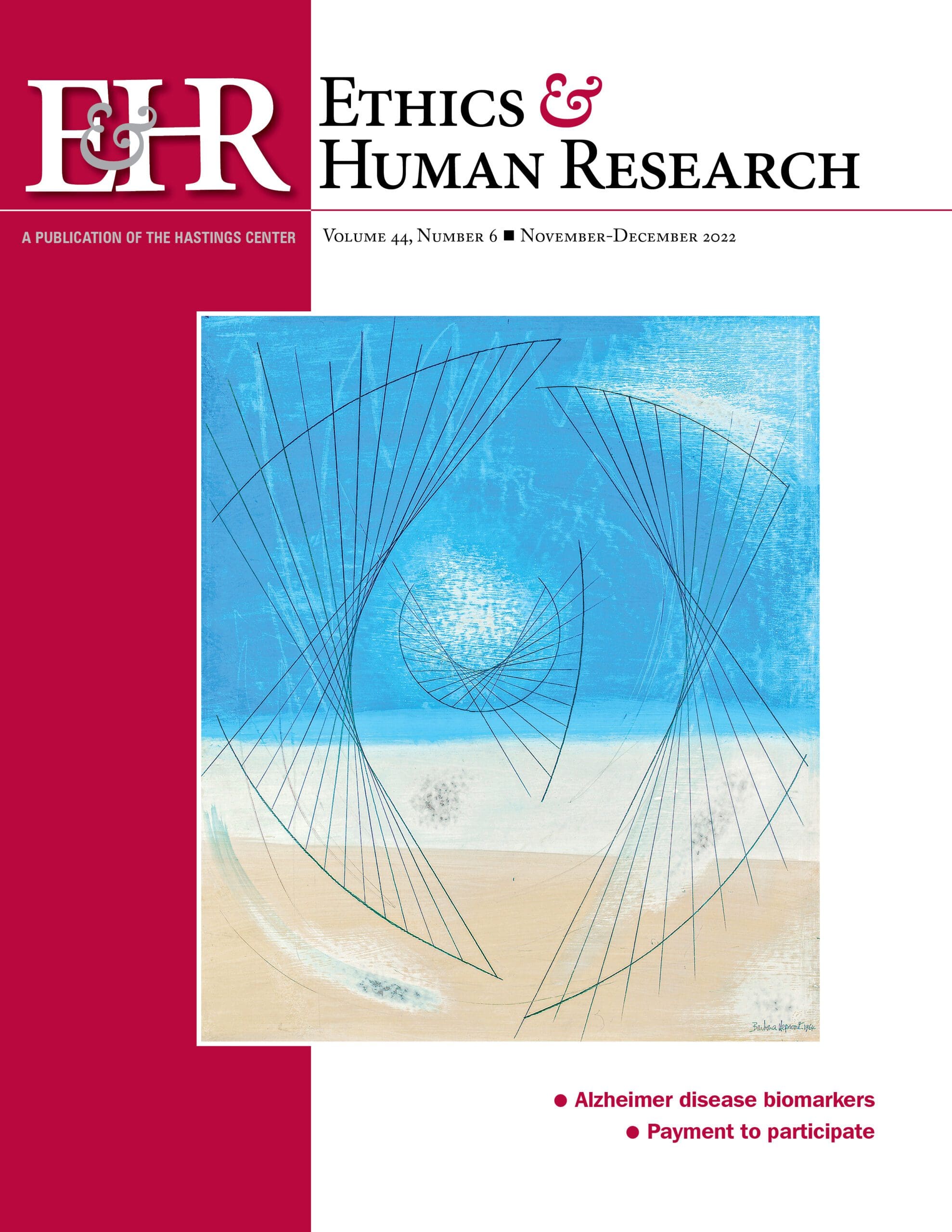 abstract blue and white design on front cover of ethics and human research
