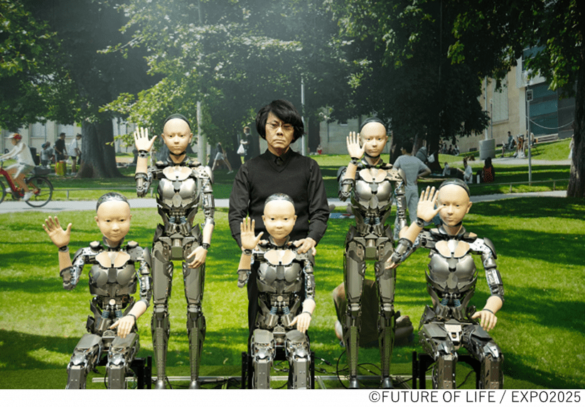 photo of woman surrounded by androids
