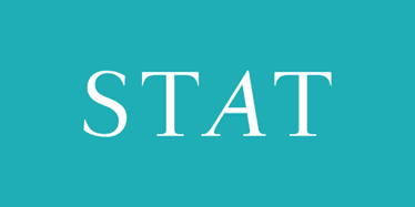 blue and white logo for stat news