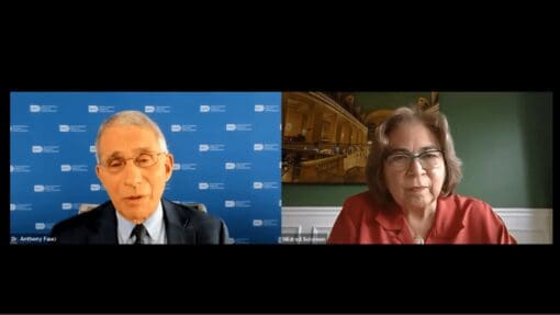 Screenshot of Dr. Anthony Fauci and Mildred Solomon