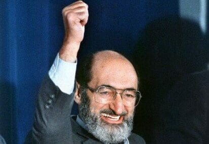 OTTAWA, ON - JANUARY 28: Henry Morgentaler. Victory salute: A beaming Dr. Henry Morgentaler salutes victory at a press conference after a Supreme Court decision ended his 20-year battle with Canada's abortion law. The court, in a 5-2 decision, ruled it violates the Charter of Rights and Freedoms' guarantee of security of the person.        (David Cooper/Toronto Star via Getty Images)