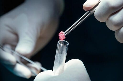 black and white photo of hand with tweezers and test tube