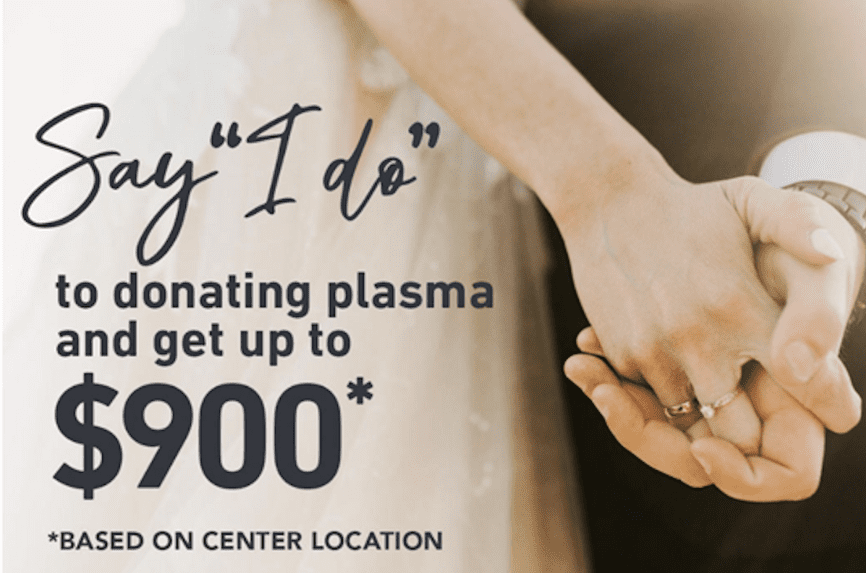 holding hands in ad for paid plasma donation