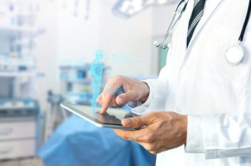 doctor using tablet with AI