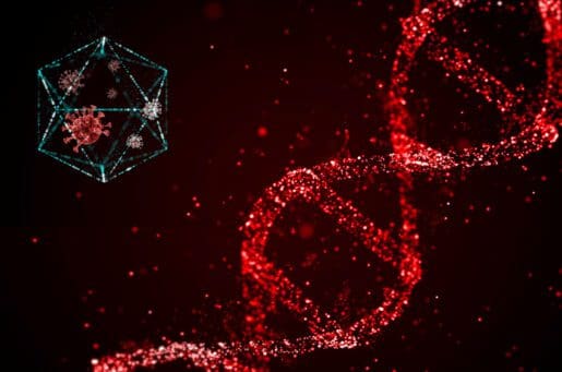 red dna against black background